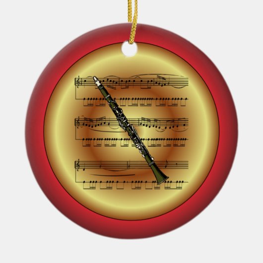 Clarinet~Sheet Music~Red/Green/Gold~Kerst~ Keramisch Ornament (Voorkant)