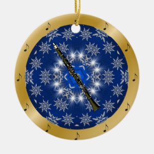 Clarinet ~ Silver ~ Blue ~ Gold ~ Kerstmis ~ Keramisch Ornament