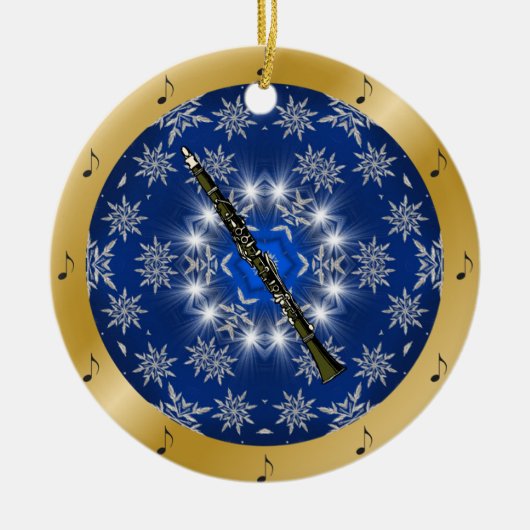 Clarinet ~ Silver ~ Blue ~ Gold ~ Kerstmis ~ Keramisch Ornament (Voorkant)
