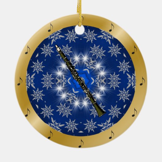 Clarinet ~ Silver ~ Blue ~ Gold ~ Kerstmis ~ Keramisch Ornament (Achterkant)