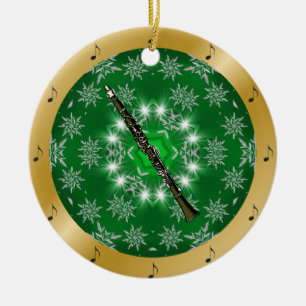 Clarinet ~ Silver ~ Green ~ Gold ~ Kerstmis Keramisch Ornament