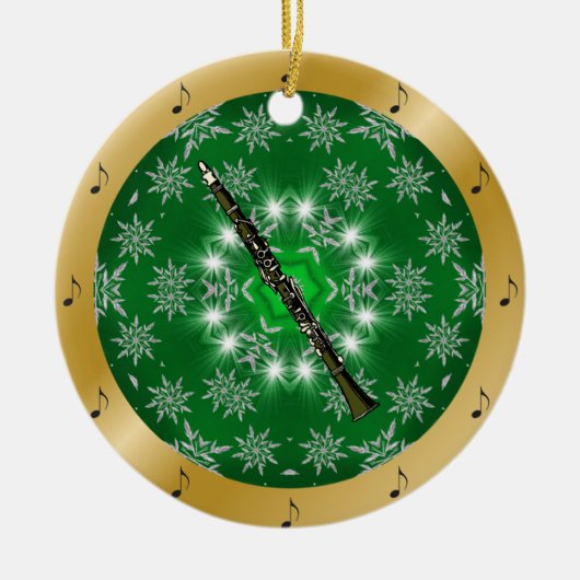 Clarinet ~ Silver ~ Green ~ Gold ~ Kerstmis Keramisch Ornament (Voorkant)