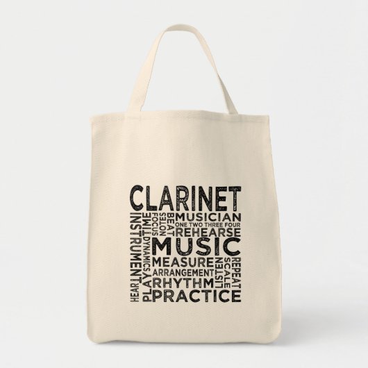 Clarinet Typografie Tote Bag (Voorkant)