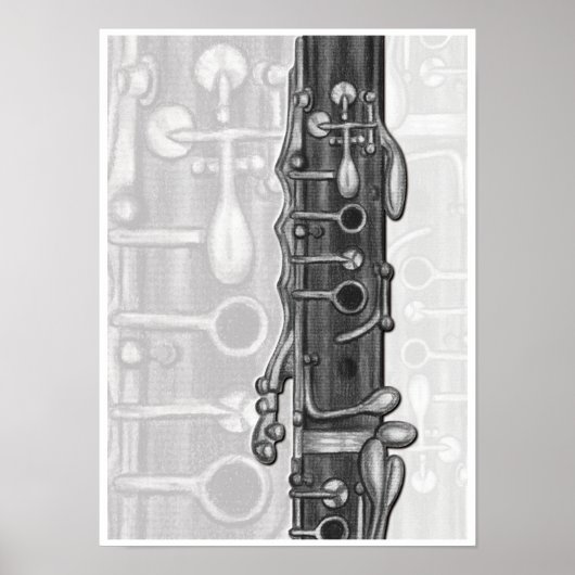 Clarinet Upper Joint in Charcoal Music Art Print (Voorkant)