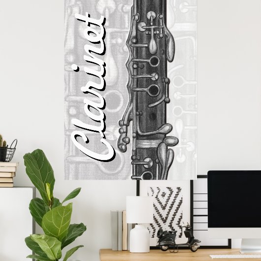 Clarinet Upper Joint in Charcoal Poster (Thuiskantoor)