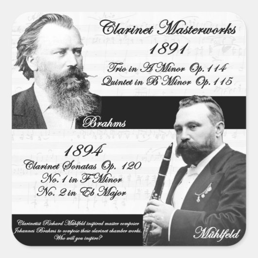 Clarinetist Mühlfeld inspireerde Brahms Vierkante Sticker (Voorkant)