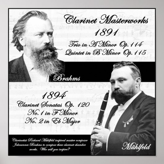Clarinetist Richard Mühlfeld inspireerde Brahms Poster (Voorkant)