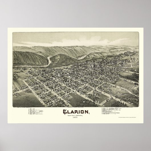 Clarion, PA Panorama Map - 1896 Poster (Voorkant)