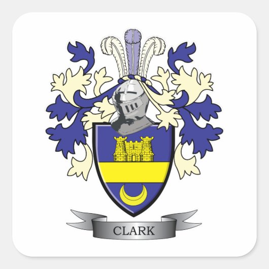 Clark Family Crest Coat of Arms Vierkante Sticker (Voorkant)