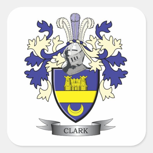 Clark Family Crest Coat of Arms Vierkante Sticker (Voorkant)