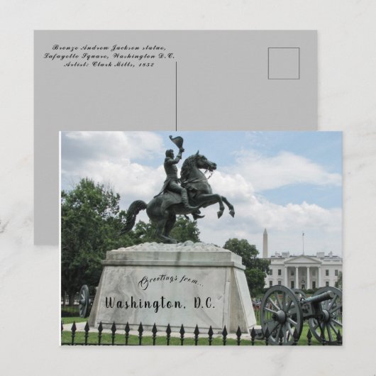 Clark Mills Andrew Jackson Lafayette Sq Washington Briefkaart (Voorkant / Achterkant)