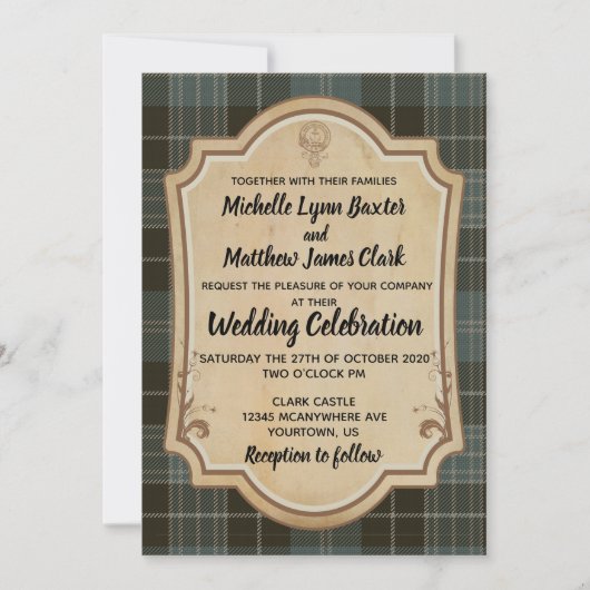 Clark Tartan Wedding Invitation Kaart (Voorkant)