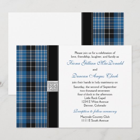 Clark Tartan Wedding Invitation Reception Kaart (Voorkant / Achterkant)