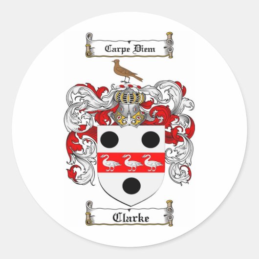 CLARKE FAMILY CREST - CLARKE WAPEN RONDE STICKER (Voorkant)