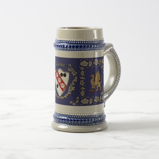 Clarke Irish Shield Griffin Stein Bierpul (Voorkant rechts)