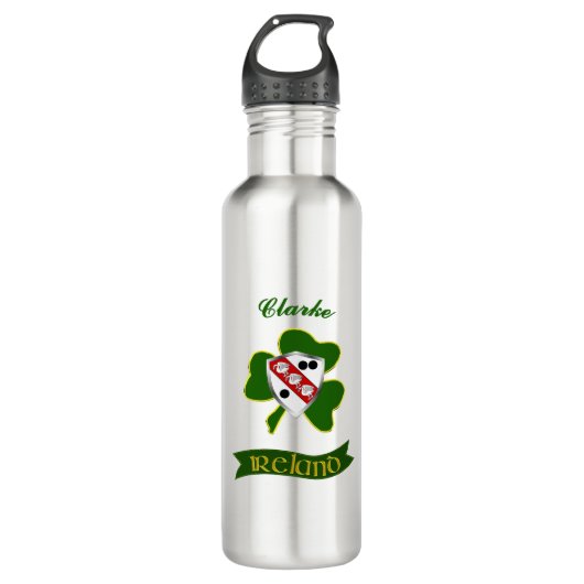 Clarke Irish Shield & Shamrock gepersonaliseerd Waterfles (Voorkant)