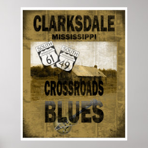Clarksdale Mississippi Crossroad Blues Guitar Poster