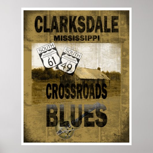 Clarksdale Mississippi Crossroad Blues Guitar Poster (Voorkant)