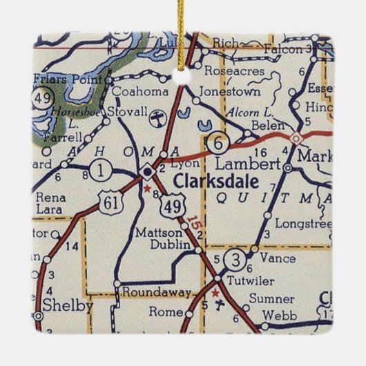 Clarksdale Mississippi kaart Keramisch Ornament (Achterkant)