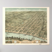 Clarksville Tennessee 1870 Antiek Panoramic Map Poster (Voorkant)