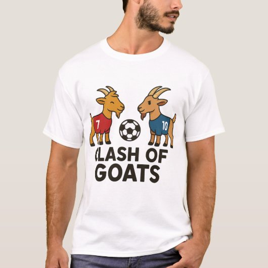 Clash of GOATs Grappig Voetbal Rivaliteit Shirt (Voorkant)
