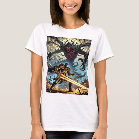 Clash of Light en Shadow design tranding fictie T-shirt (Voorkant)