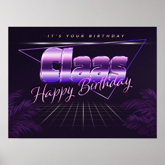 Clasnaam Vorname lila retro Poster Geburtstag (Voorkant)