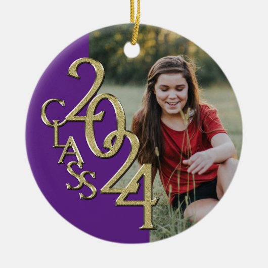 Class 2024 Afstuderen Foto Paarse Keramisch Ornament (Voorkant)