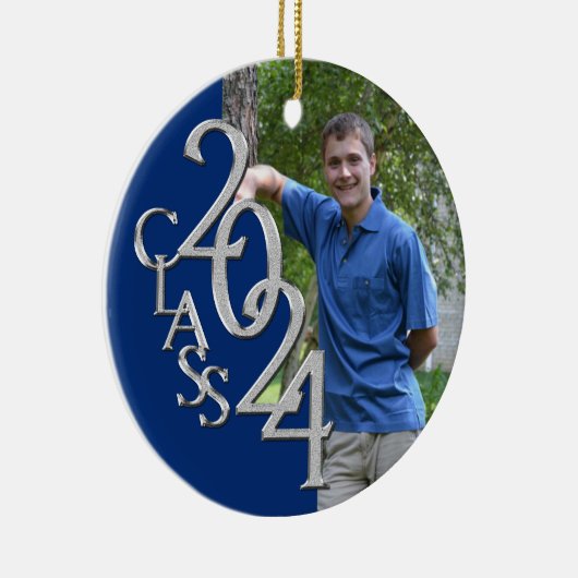 Class 2024 Blauw en Zilver Afstuderen Foto Keramisch Ornament (Rechts)
