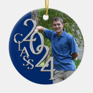Class 2024 Blauw en Zilver Afstuderen Foto Keramisch Ornament