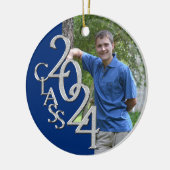 Class 2024 Blauw en Zilver Afstuderen Foto Keramisch Ornament (Links)