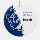 Class 2024 Blauw en Zilver Afstuderen Foto Keramisch Ornament (Achterkant)