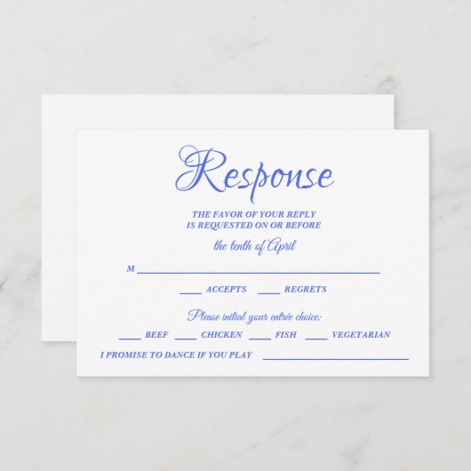 Class Calligraphy Blue Wedding RSVP Monogram (Voorkant / Achterkant)