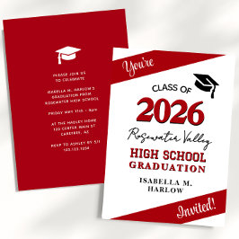 Class Colors Red YY Graduation Invitation Kaart