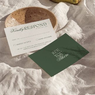 Class Emerald Green Boho Old Money Wedding RSVP Kaartje