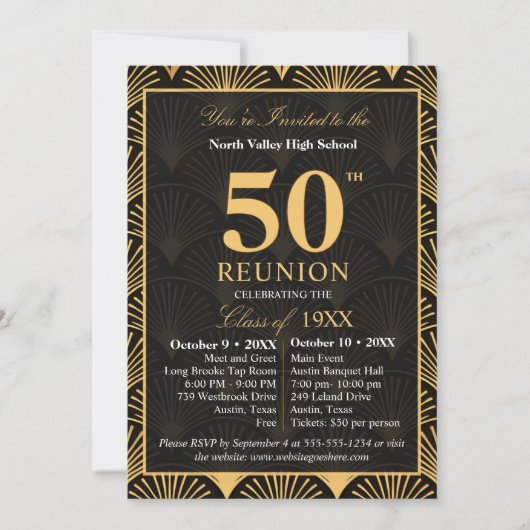 Class of 1976 50th Reunion Invitation Art Deco Kaart (Voorkant)