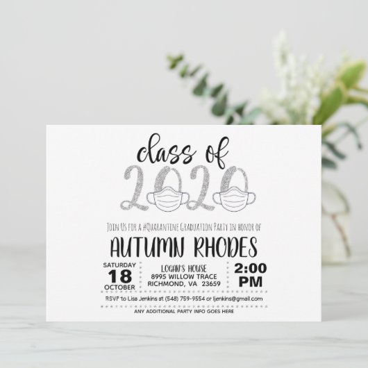 Class of 2020 Afstuderen Invitation - Gezichtsmask Kaart (Staand voorkant)