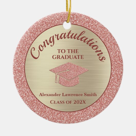 Class of 2022 Graduation Pink Gold Glitter Photo Keramisch Ornament (Voorkant)