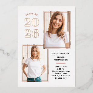 Class of 2023 Photo White and Rose Gold Grad Party Folie Uitnodiging