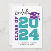 Class of 2024 Turquoise and Purple Graduation Kaart (Voorkant)