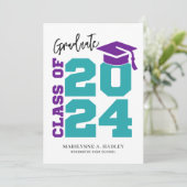 Class of 2024 Turquoise and Purple Graduation Kaart (Staand voorkant)