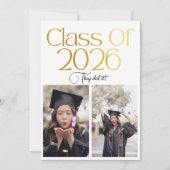 Class of 2026 2 Photo Twins Black Gold Typography Kaart (Voorkant)