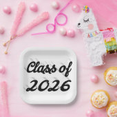 Class of 2026 black script graduation papieren bordje (Feest)