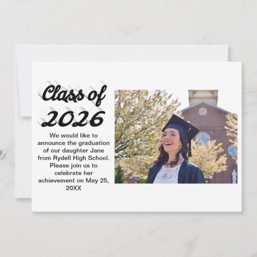 Class of 2026 black script graduation photo kaart (Voorkant)