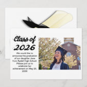 Class of 2026 black script graduation photo kaart (Voorkant / Achterkant)