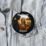 Class of 2026 Black Tassel Dignified Graduation Ronde Button 4,0 Cm<br><div class="desc">Elegant, dignified classical black designer grad pinback button badge pin with photo is ideal for college, university, trade school, high school or any level graduate. Traditional, formal yet simple design features gold charm on the dangling mortarboard tassel in luxurious gold metal effect. Stylish classic swirls in the background add the...</div>