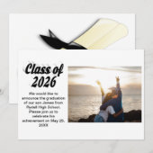 Class of 2026 black text graduation photo kaart (Voorkant / Achterkant)