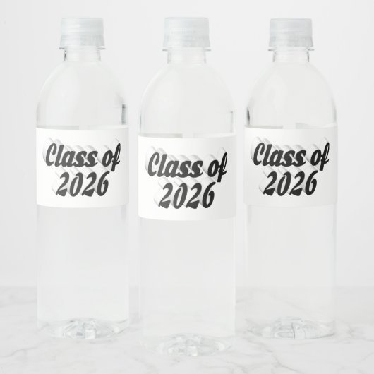 Class of 2026 black text graduation waterfles etiket (Flessen)