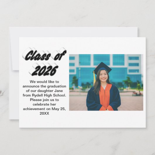 Class of 2026 black typography graduation photo  kaart (Voorkant)
