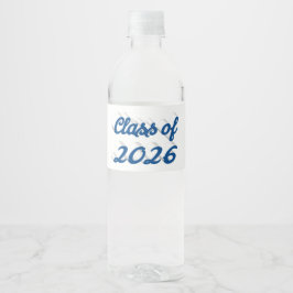 Class of 2026 blue script graduation  waterfles etiket